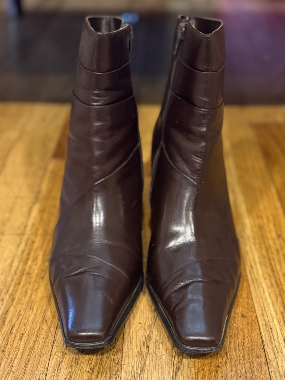 Size 10 - Sacha Too Classic Dark Brown Leather Ankle Booties with Pointed Toe